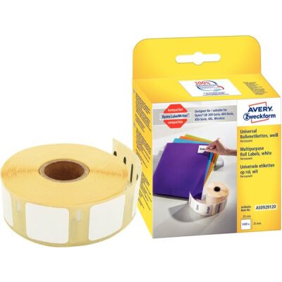 Rollenetiketten 25 x 25 mm permanent, weiß, ersetzt Dymo: S0929120, 1 Packung = 1 Rolle = 1.000 Stück