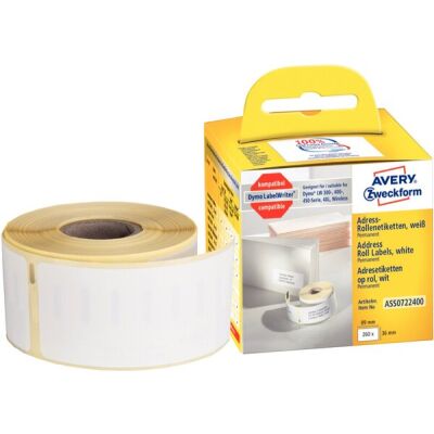 Rollenetiketten, 89 x 36 mm, permanent, weiß, ersetzt Dymo: S0722400, 1 Packung = 1 Rolle = 260 Etiketten
