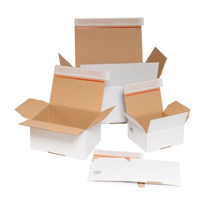 Fix-Aufrichtekarton mit Selbstklebeverschluss und Aufreißfaden 160 x 130 x 70 mm