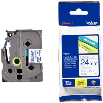 Schriftbandkassette, TZE253, 24 mm x 8 m, laminiert, blau auf weiß