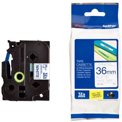 Schriftbandkassette, TZE263, 36 mm x 8 m, laminiertr, blau auf weiß