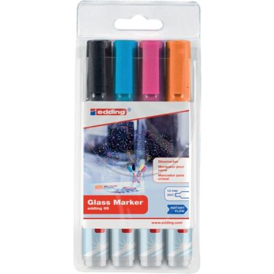 Glasboardmarker 95, 4er Set, 1,5 - 3 mm, Rundspitze, trocken abwischbar, Farben: schwarz, hellblau, pink, orange