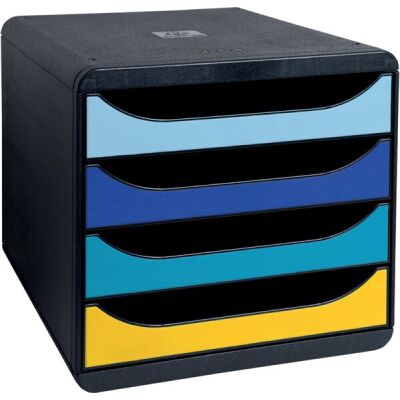 Schubladenbox Bee Blue, 4 Fächer, mehrfarbig, für A4+, offene Schubladen, Stopp-Mechanismus