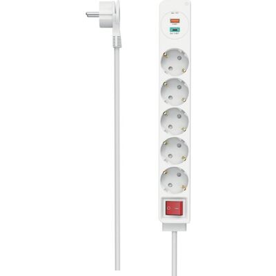 Steckdosenleiste, 5-fach, USB-C, A 18W, PD, mit Schalter, 1,4 m, weiß