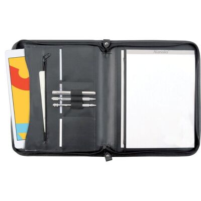 Reißverschlussmappe Milano, DIN A4, Echtleder, schwarz, Außenmaße: ca. 36 x 29 x 5 cm