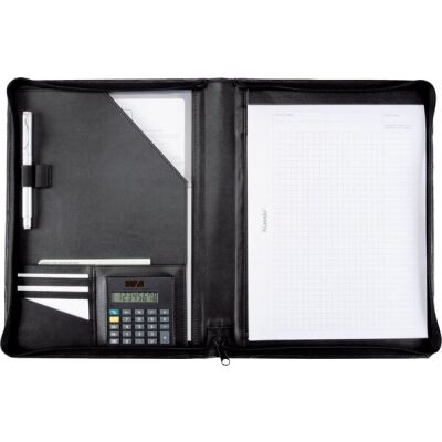 Schreibmappe Catana, DIN A4, Nappaleder, schwarz, Taschenrechner