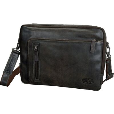 Umhängetasche King, Echtleder, grau, Außenmaße: ca. 39 x 27 x 6 cm