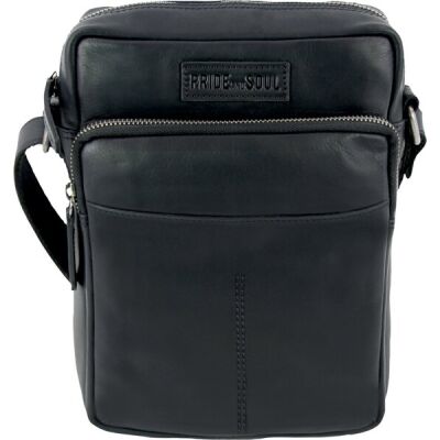 Umhängetasche Port, Echtleder, schwarz, Außenmaße: ca. 18 x 25 x 6 cm