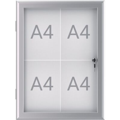 Schaukasten MAULexcite für Außen, alu, für 4 x A4, Flügeltür aus ESG-Sicherheitsglas, umlaufende Dichtung und integriertes Schloss,  Außenmaße: 69,6 x 52,2 x 2,8 cm