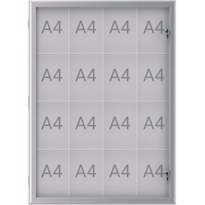 Schaukasten MAULexcite für Außen, alu, für 16x A4, Flügeltür aus ESG-Sicherheitsglas, umlaufende Dichtung und integriertes Schloss,  Außenmaße: 130,4 x 95,6 x 2,8 cm
