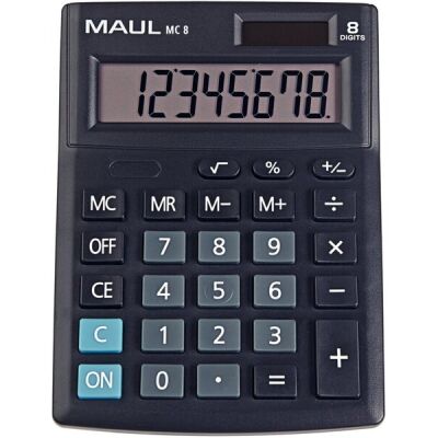 Maul Tischrechner MC 8 mit  8-stellige LCD-Anzeige, schwarz,  Solar-/Batteriebetrieb