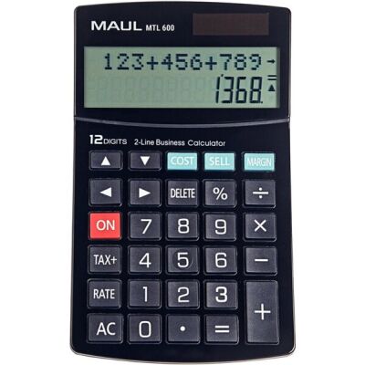 kaufmännischer Tischrechner MTL 600 mit 12-stelliger LCD-Anzeige, schwarz, Solar-/Batteriebetrieb