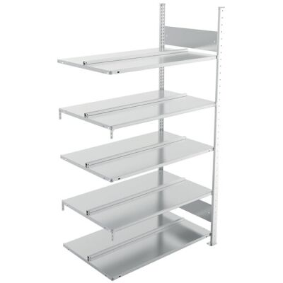 Anbauregal, 1.850 x 1.000 x 600 mm (H x L x T), 5 Böden, Feldlast: 1.100 kg, Fachlast: 100 kg