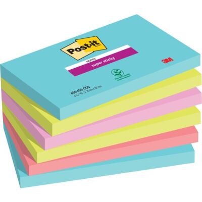 Haftnotiz Super Sticky Note, 127 x 76 mm, 6 x 90 Blatt, Cosmic Collection: türkis, neongrün, guavapink, tropicalpink