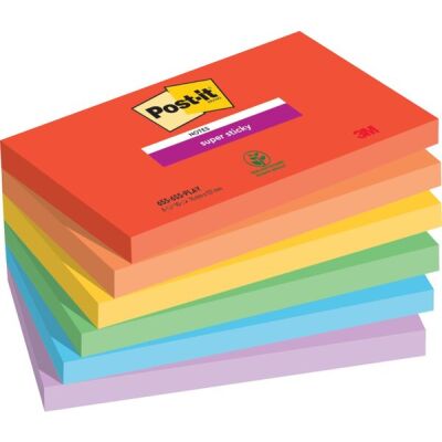 Haftnotiz Super Sticky Note, 127 x 76 mm, 6 x 90 Blatt, Playful Collection: paradiseblau, ultrarot, ultragelb, vitalorange, limonengrün, flieder