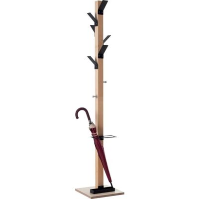 Garderobenständer Wood Range Modell « A », schwarz, 6 +2 Haken, integrierter Schirmständer, Höhe: 178 cm