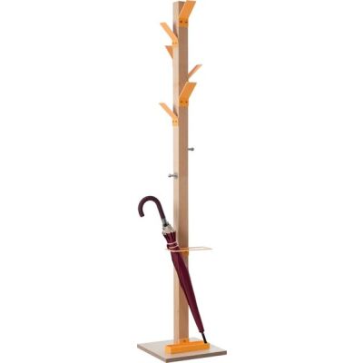 Garderobenständer Wood Range Modell « A », orange, 6 +2 Haken, integrierter Schirmständer, Höhe: 178 cm