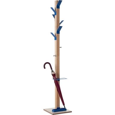 Garderobenständer Wood Range Modell « A », blau, 6 +2 Haken, integrierter Schirmständer, Höhe: 178 cm