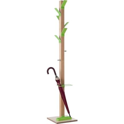 Garderobenständer Wood Range Modell « A », grün, 6 +2 Haken, integrierter Schirmständer, Höhe: 178 cm