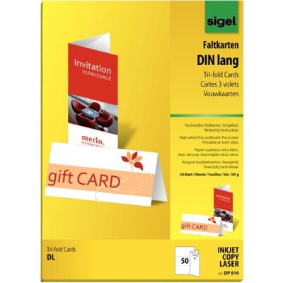 Faltkarten, weiß, zum Selbergestalten, A4 (DL), 185 g/qm, für Ink/Laser/Copy, 50 Blatt