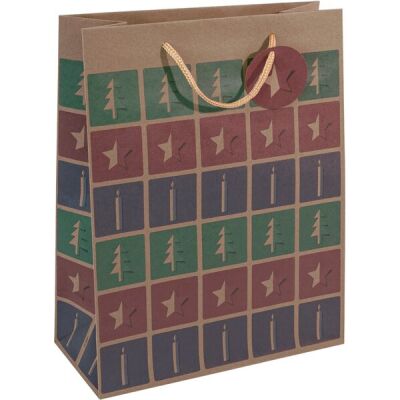 Geschenktasche Large, braun Cut-out style, mit Geschenkanhänge + Tragekordel, Kraftkarton: braun, 157 g/m², 260 x 330 x 120 mm