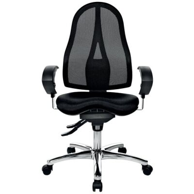 Drehstuhl Sitness 15, mit Armlehne U2, chrom/schwarz, Rollen für Teppichböden, US-patentierter Fitness-Orthositz mit balancierender Sitzfläche, max. Nutzergewicht 110 kg