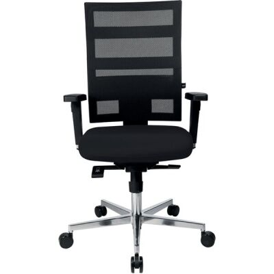 Drehstuhl Sitness X-Pander Plus, mit Armlehne, chrom/schwarz, Rollen für Teppichböden, hohe Rückenlehne mit Netz, max. Nutzergewicht 110 kg