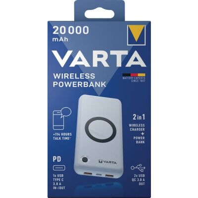 Powerbank, QuickCharge 3.0, 20.000mAh, 2 x USB-A, 1 x USB-C, Wireless Qi, Power Delivery
