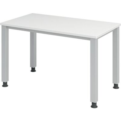 Schreibtisch 1200 x 670 mm, weiß/silber, 4-Fuß-Gestell, Rechteckform, Platte: 25 mm