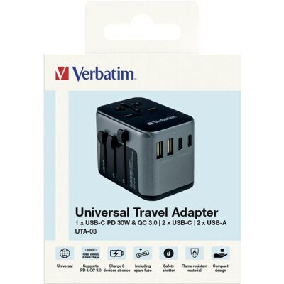 Universal Travel Adapter UTA-03, 2x USB Typ-A, 3x USB Typ-C, PD/QC, 100-250V, schwarz