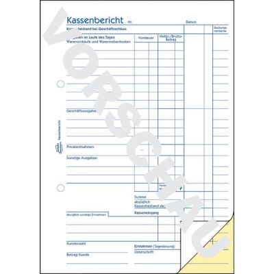 Kassenbericht, selbstdurchschreibend, DIN A5, 2 x 40 Blatt