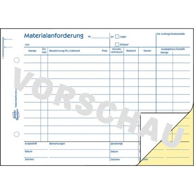 Materialanforderung, selbstdurchschreibend, DIN A5, 2 x 40 Blatt