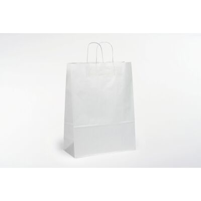 Toptwist Papiertragetasche, gedrehte Papierkordel mit Verstärkungsblatt, Weiß neutral, enggerippt,320 x 140 x 420