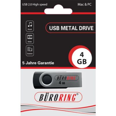 Speicherstick, USB 2.0 mit drehbarer Metall-Abdeckung Kapazität: 4 GB