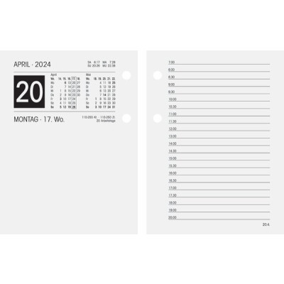 Umlegekalender, 8 x 10,8 cm, 261E, 1 Tag/2 Seiten, links Kalendarium rechts Notizen, 38 mm gelocht