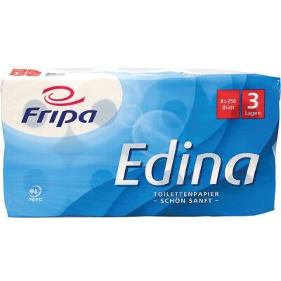 Toilettenpapier Edina, 3-lagig, hochweiß, mit Dekorprägung, Blattformat: ca. 94 x 110 mm, VE = 1 Packung á 8 x 250 Blatt