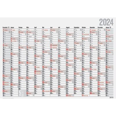 Plakatkalender, 1 Seite = 14 Monate, 98 x 68,5 cm quer, Druck: schwarz/rot, Dezember Vorjahr bis Januar Folgejahr