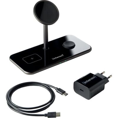 Magnetic Wireless Charger 3in1, MB13, Aluminiumgehäuse, magnetisches Induktionsladepad für Smartphone, Kopfhörer und Uhr, Oberfläche aus gehärtetem Glas, schwarz