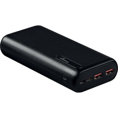 Powerbank 20.000mAh, 2x USB-A und 1x USB-C und Quick Charge, LCD-Batteriestatusanzeige, schwarz