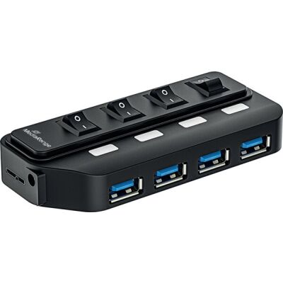 USB 3.0 Verteiler 1:4, 4x USB 3.0, mit separaten Schaltern, schwarz