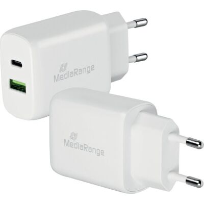 Schnellladeadapter (Eurostecker) 25W, 1x USB-C und 1x USB-A, Ladekabel nicht im Lieferumfang, weiß
