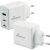 GaN Schnellladeadapter (Eurostecker), 65W, 2x USB-C und 1x USB-A, weiß