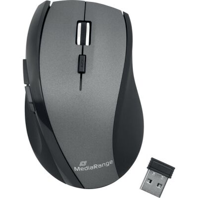 5-Tasten Funk-Maus mit optischem Sensor, bis 10 m Sendereichweite, 5 Tasten + Scroll-Rad,  benötigt 1x Mignon 1.5V AA Batterie (nicht im Lieferumfang enthalten), schwarz/grau