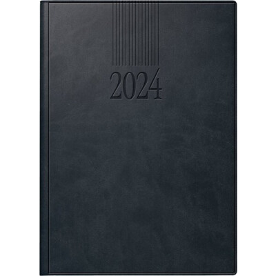 Buchkalender Roma 1, 2024, Kunstleder-Einband, 14,2 x 20 cm, 1 Seite = 1 Tag, 1 Seite Monatsübersicht vor jedem Monat, 416 Seiten, 70 g/qm, viersprachig: DE, FR, IT, EN, halbstündlich 7 - 22 Uhr, Klebebindung, Eckperforation, Monatsregisterschnitt, Jahres