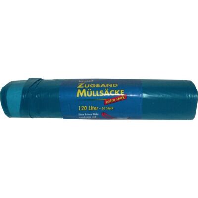 Zugband Müllsäcke, 120 Liter, extra stark 35 my, wasserdicht, extra reißfest, 1 Rolle = 10 Beutel