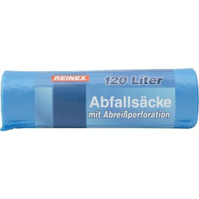 Abfallsäcke, 120 Liter, 14 my, Beutelmaß 700 x 1100 mm,  wasserdicht, Abreißperforation, 1 Rolle = 10 Beutel