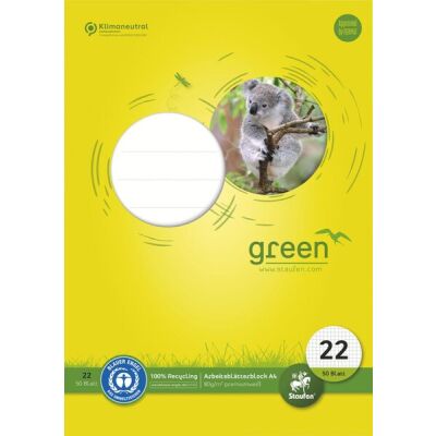 Green Arbeitsblätterblock 22, DIN A4, 50 Blatt, 80 g/qm, 5 mm kariert, 4-Loch