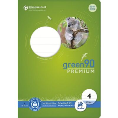 Green Schulheft Lin4, DIN A5, 16 Blatt, 90 g/qm, 10 mm, liniert