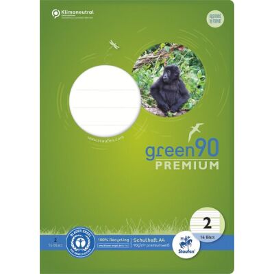 Green Schulheft Lin2, DIN A4, 16 Blatt, 90 g/qm, 4/4/4 mm, liniert, farbig