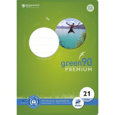 Green Schulheft Lin21, DIN A4, 16 Blatt, 90 g/qm, 9 mm, liniert